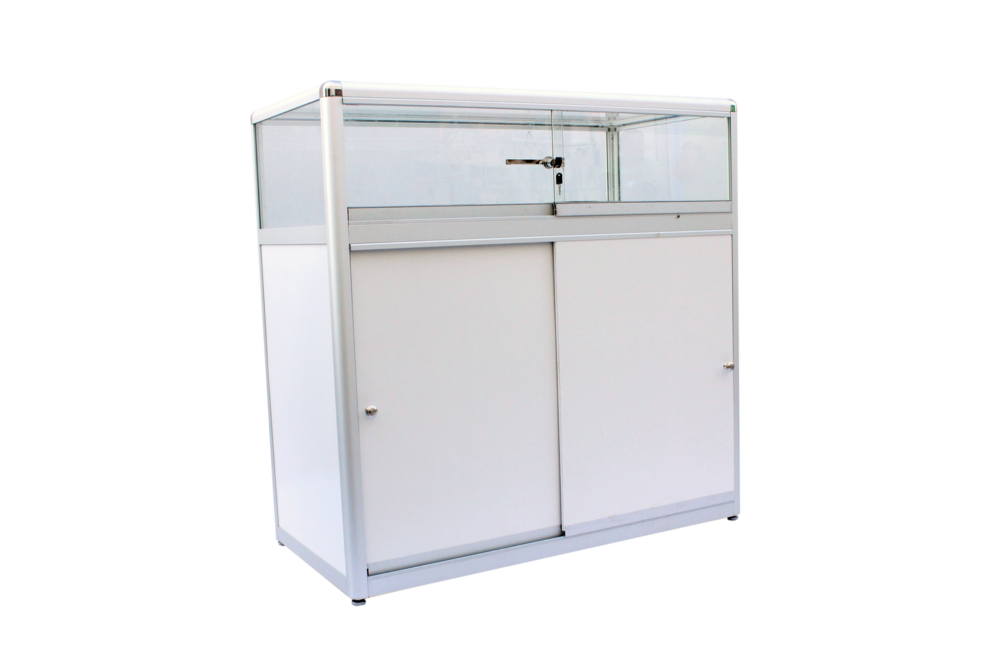 SHOWCASE LOW COUNTER - WHITE GLASS TOP